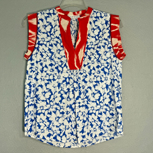 THML Tops - THML Women's Sleeveless Floral Tunic Size XS Blue Red Tropical Boho Chic Luxury
